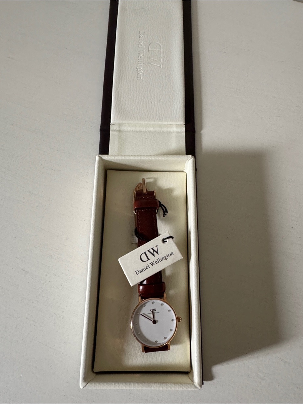 Daniel Wellington White Dial Watch with Brown Leather and Rose Gold Case NWT